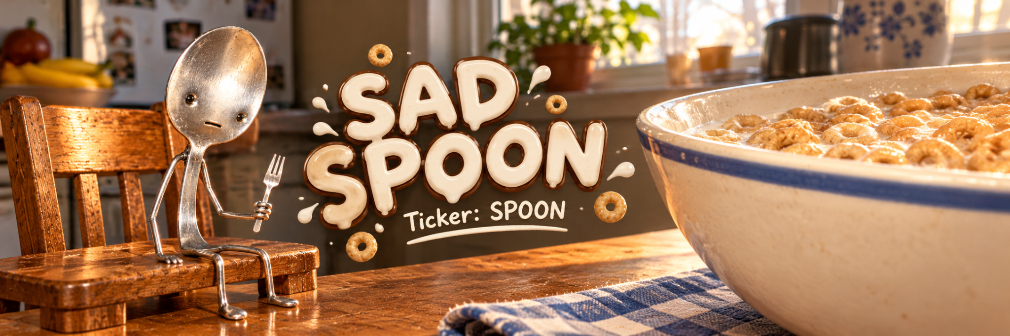 Original wide Sad Spoon banner: the small silver spoon beside cereal, with the project name and SPOON ticker